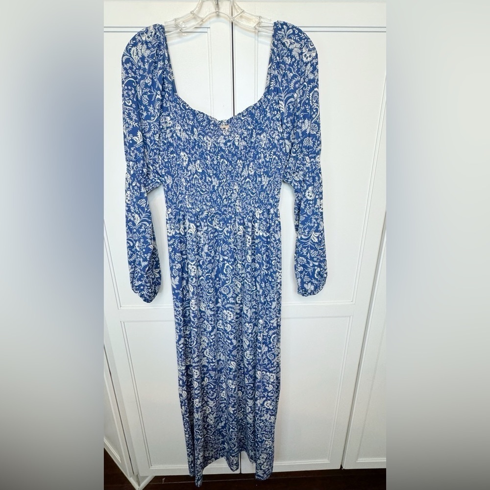Cabana Life Aspen Puff Sleeve Blue Maxi Dress Sz Large Smocked Top Travel - Picture 3 of 16